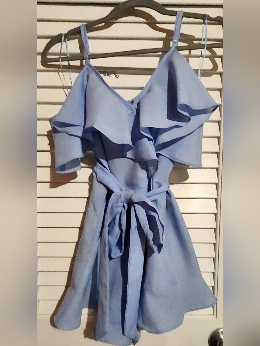 Women’s Light Blue Ruffle Tie-Waist Romper